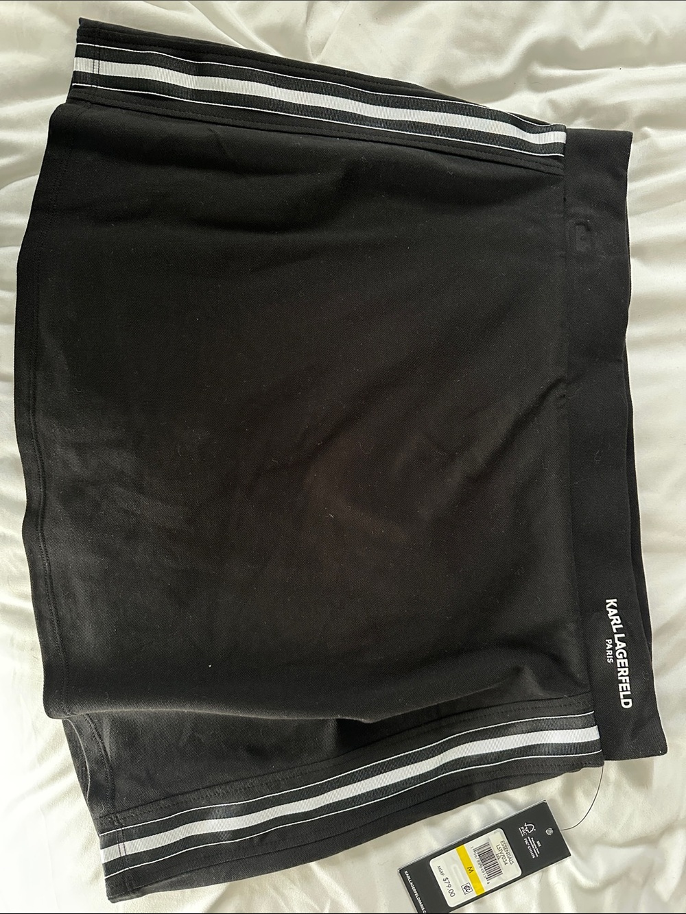 Karl Lagerfeld Black Skirt with White and Gray Stripe Detail